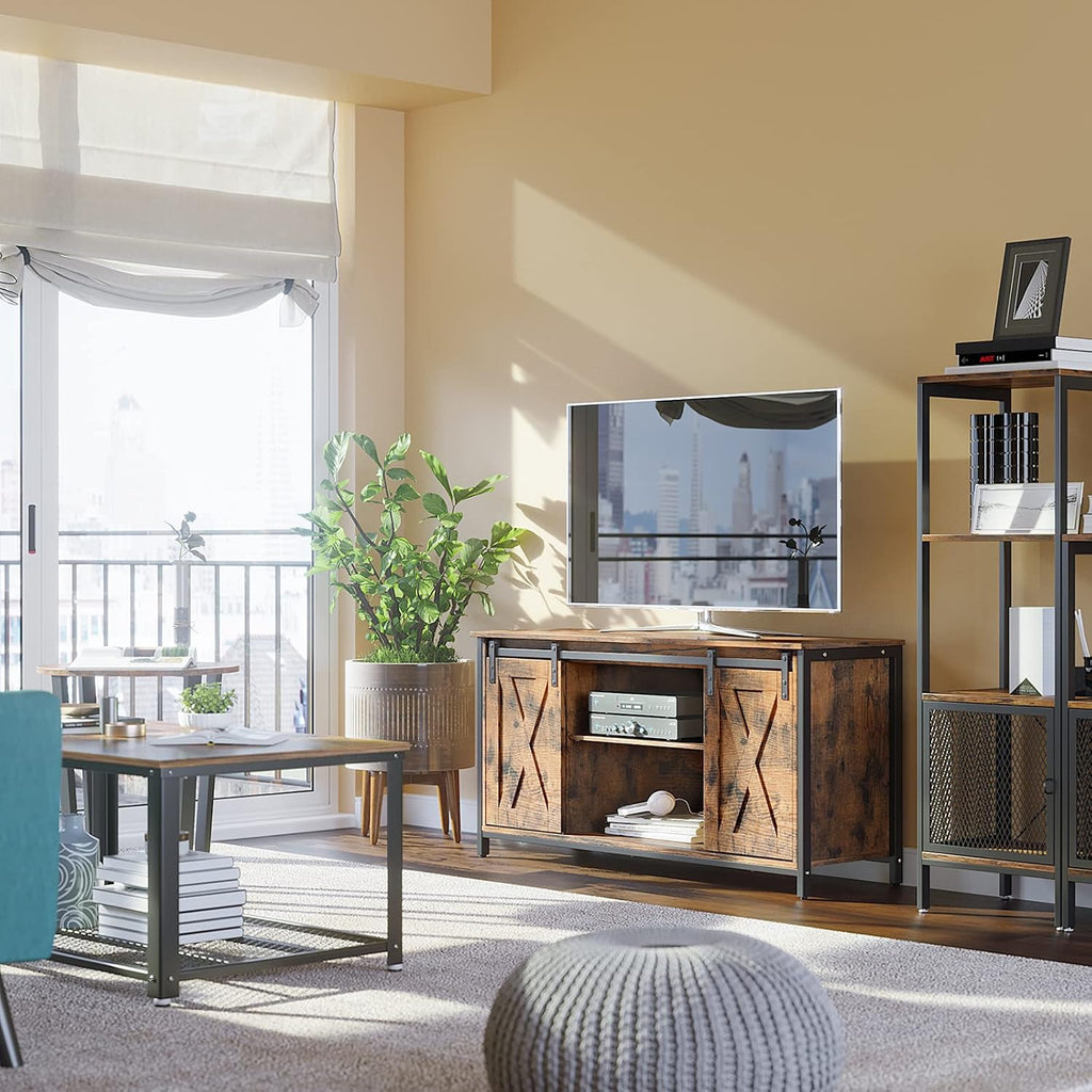 Rustic Brown TV Stand with Sliding Barn Doors Y261