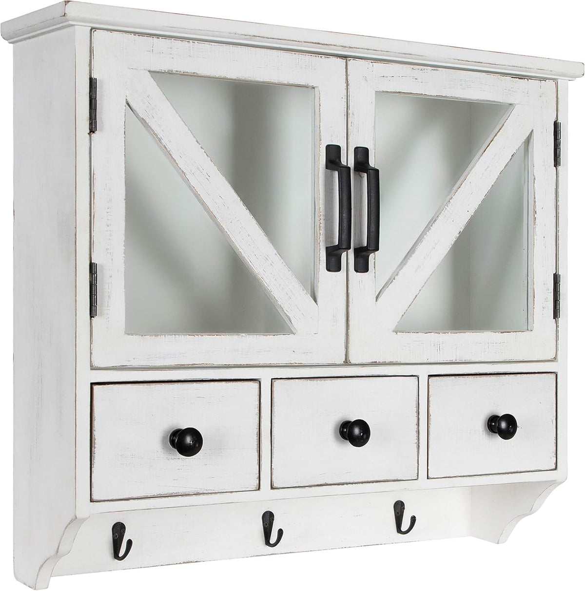 Rustic Wood Wall Cabinet with Magnetic Doors and Three Drawers Z546