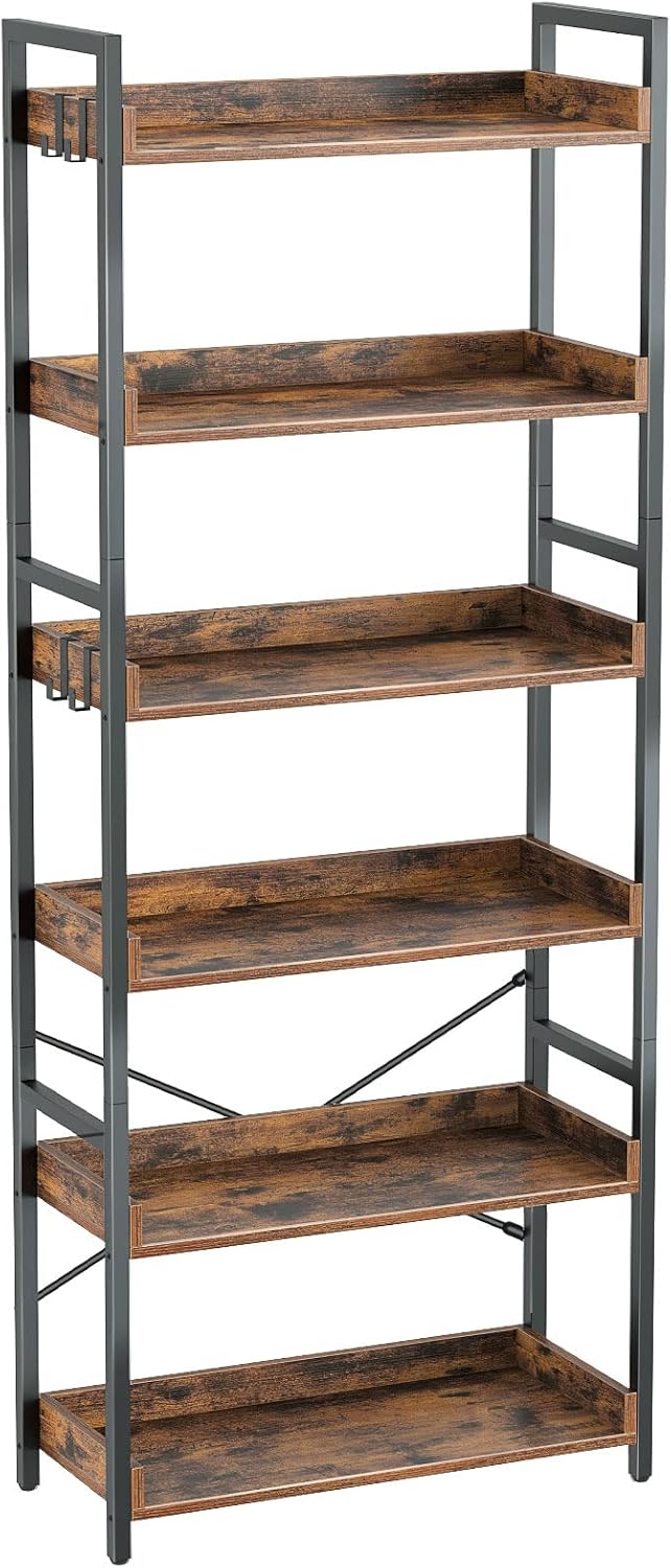5 Tier Wood Bookshelf with 4 Hooks I763341
