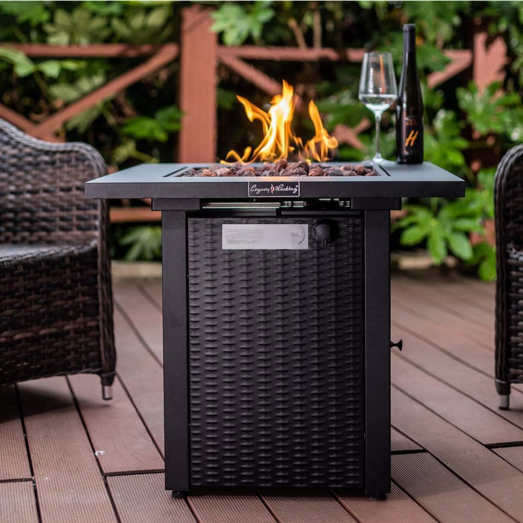 28inch Wicker Rattan Propane Fire Pit Table with Lid 50,000BTU H76032