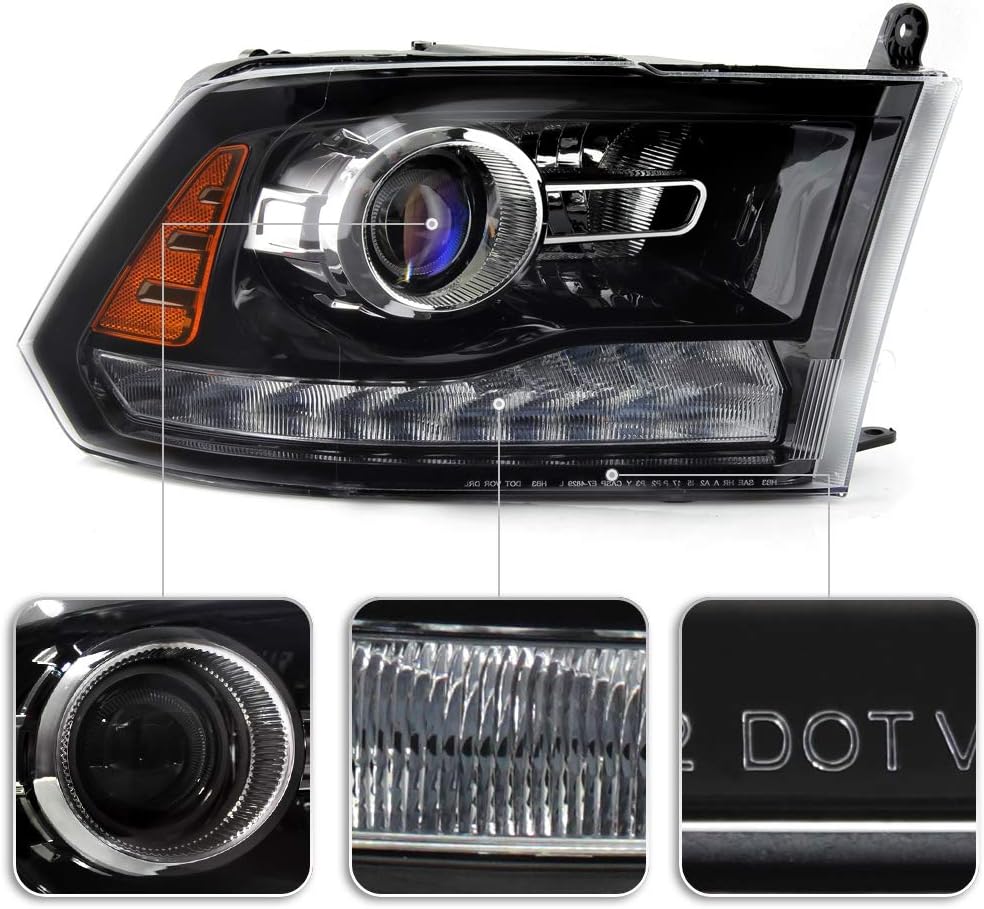 2013-2015 Dodge Ram 1500 2500 3500 Black Trim Headlamp Passenger Side K51486