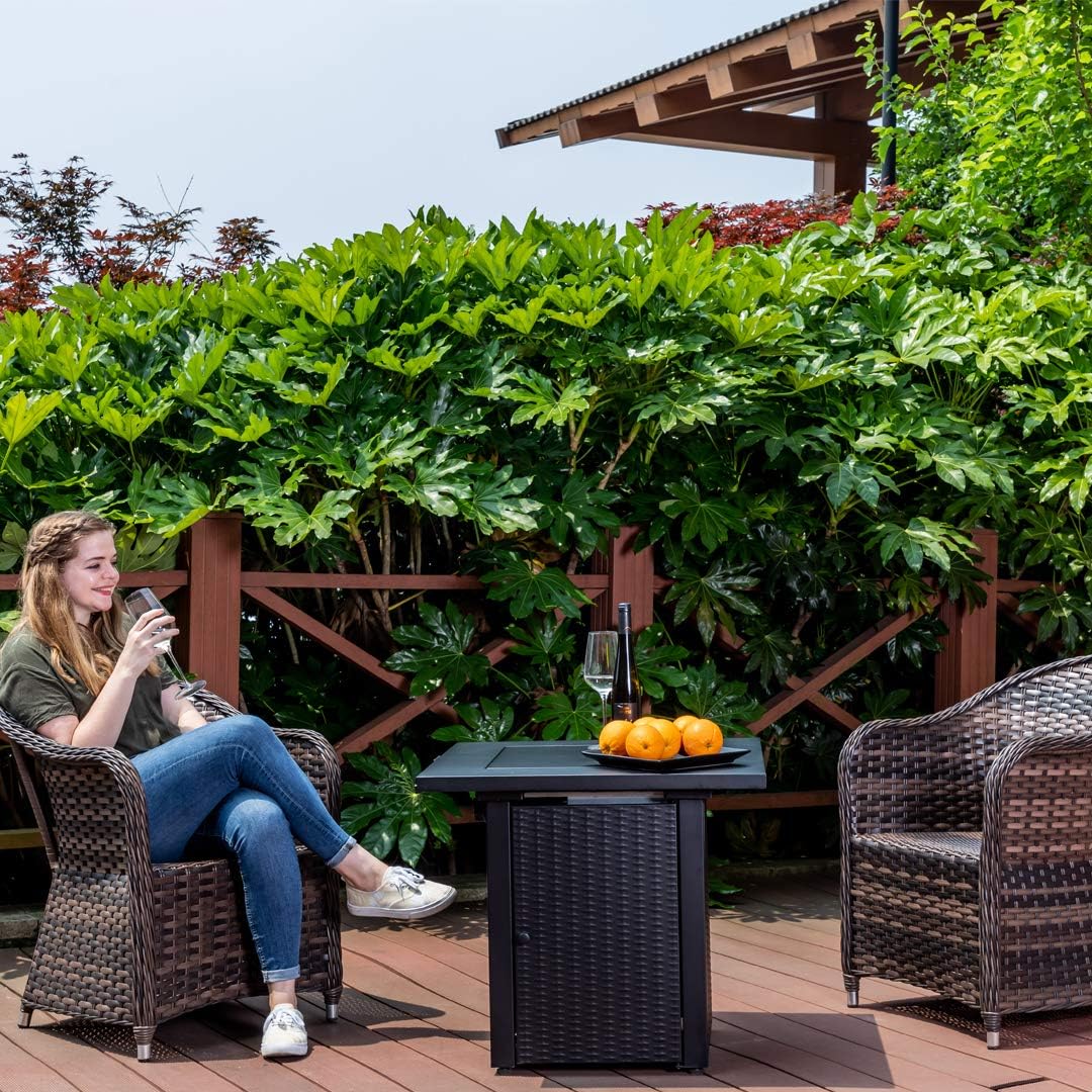 28inch Wicker Rattan Propane Fire Pit Table with Lid 50,000BTU H76032