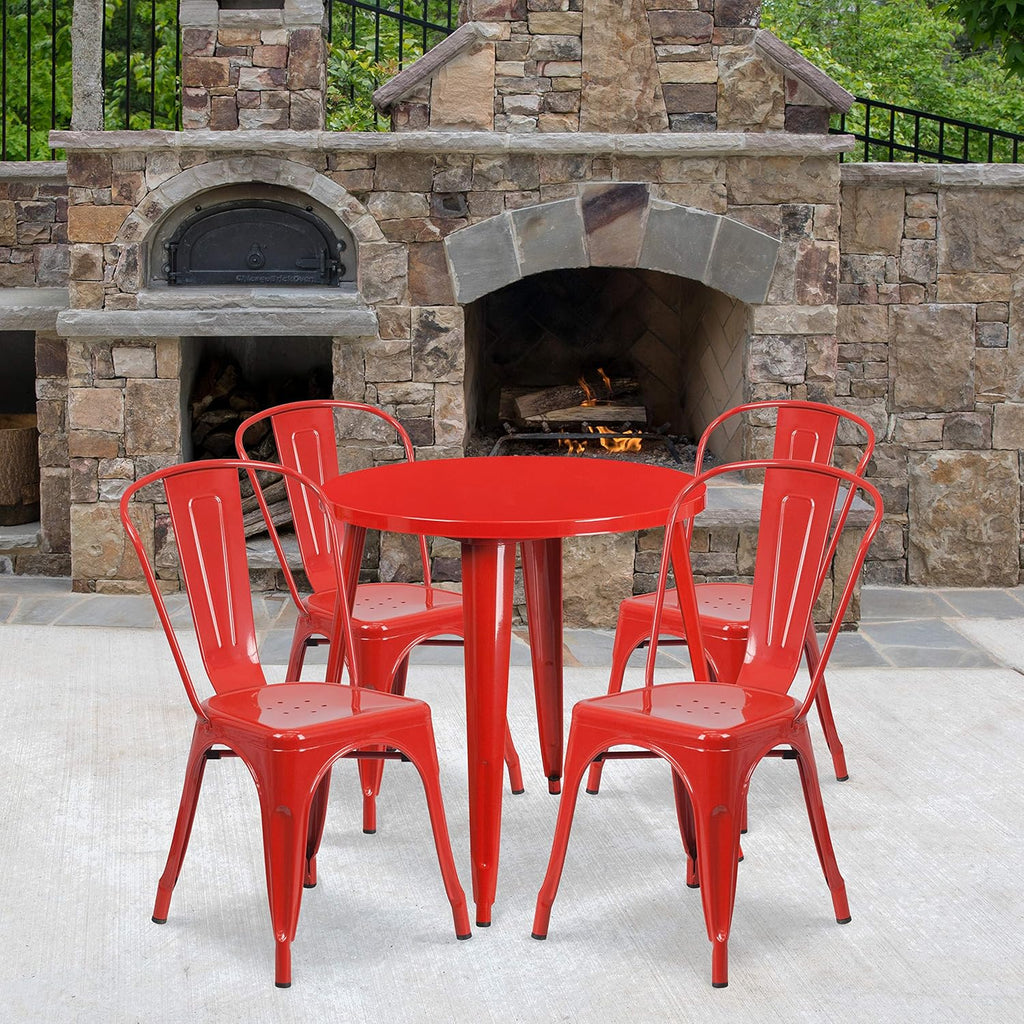 Commercial Grade 30 Round White Metal Indoor-Outdoor Table Set with 4 Cafe Chairs C3340