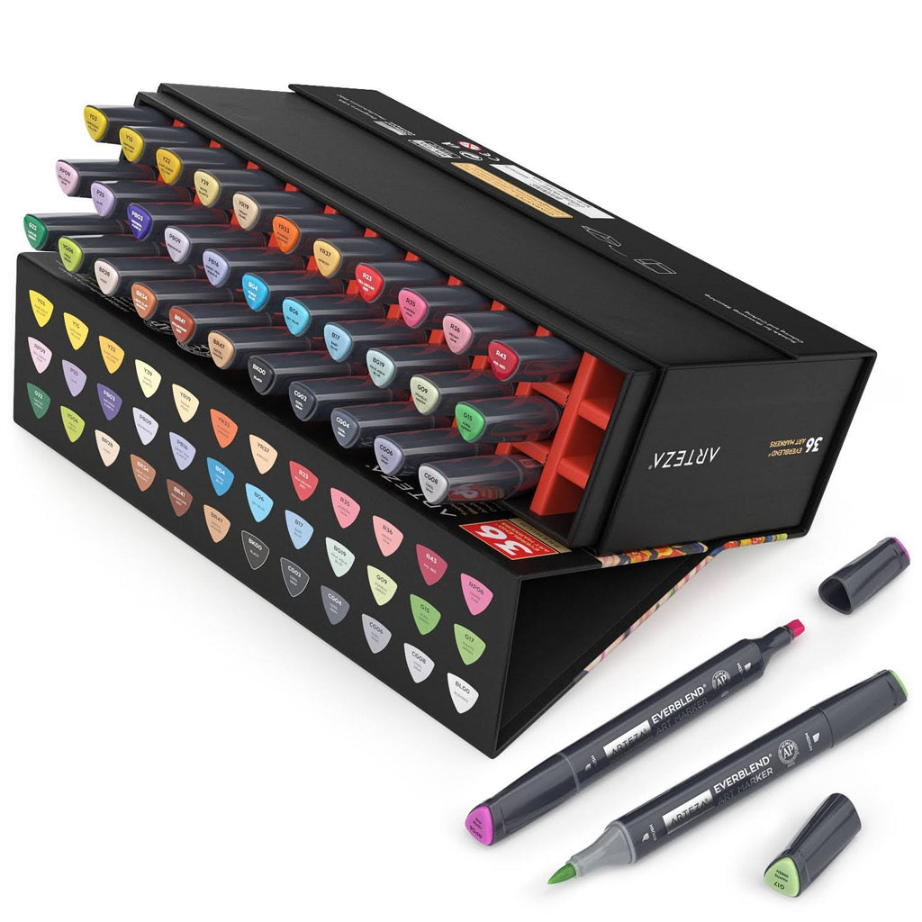 Alcohol-Based Dual Tip Brush Markers, 36 Pc A76280