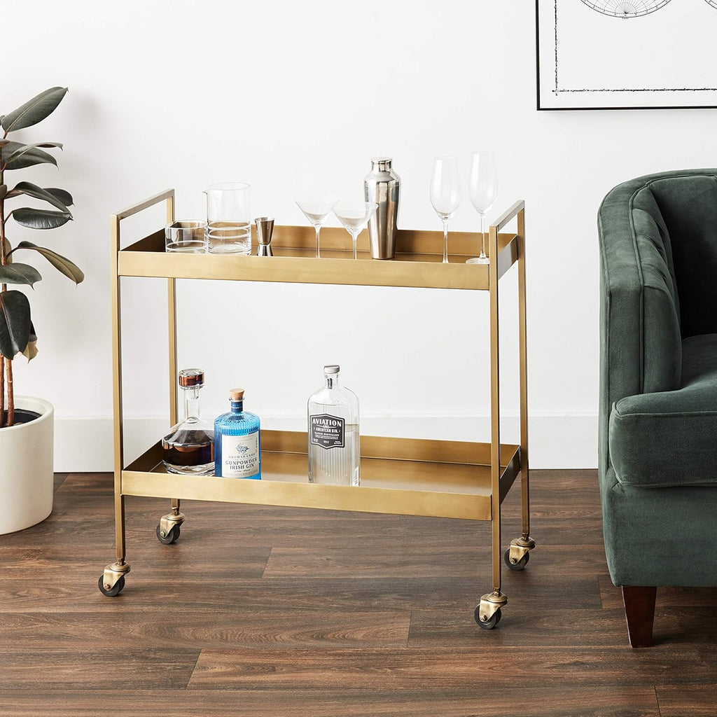 Metal 2-Tier Bar Cart on Caster Wheels E194