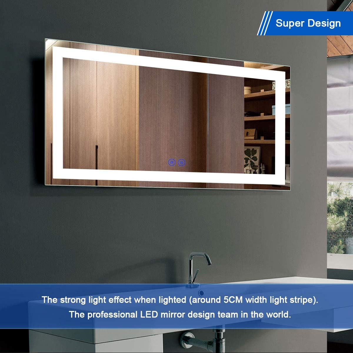 60 x 36 Inch Illuminated LED Bathroom Mirror with Smart Button, Anti Fog, Dimmable, Bluetooth Speakers Q865317
