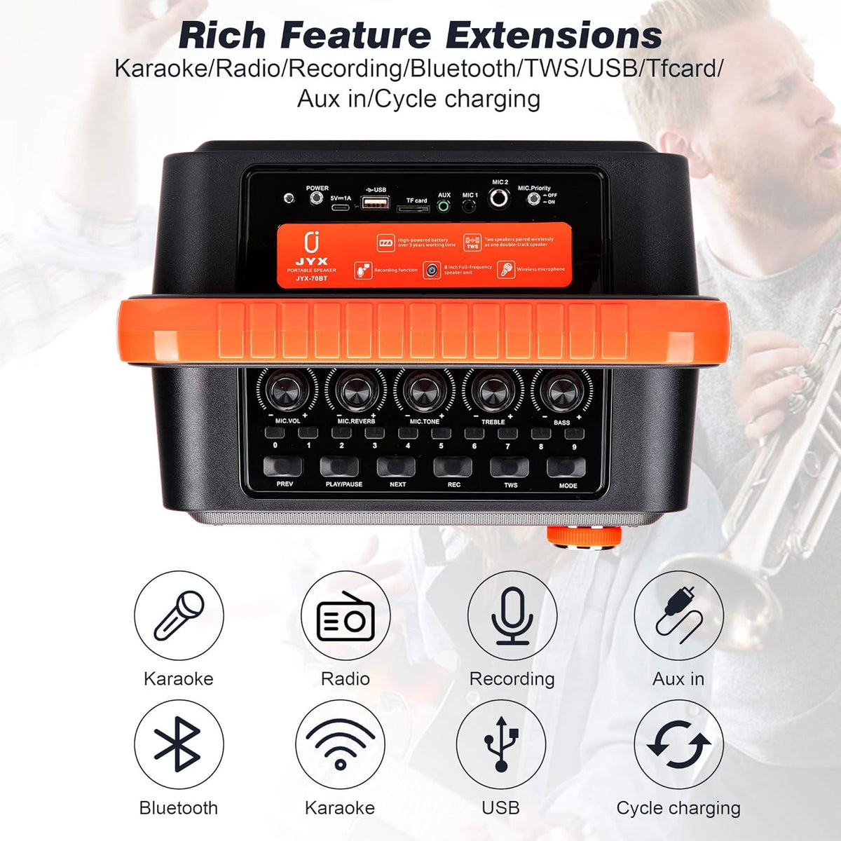 Portable Bluetooth Karaoke Machine PA Speaker System with Microphone A48648