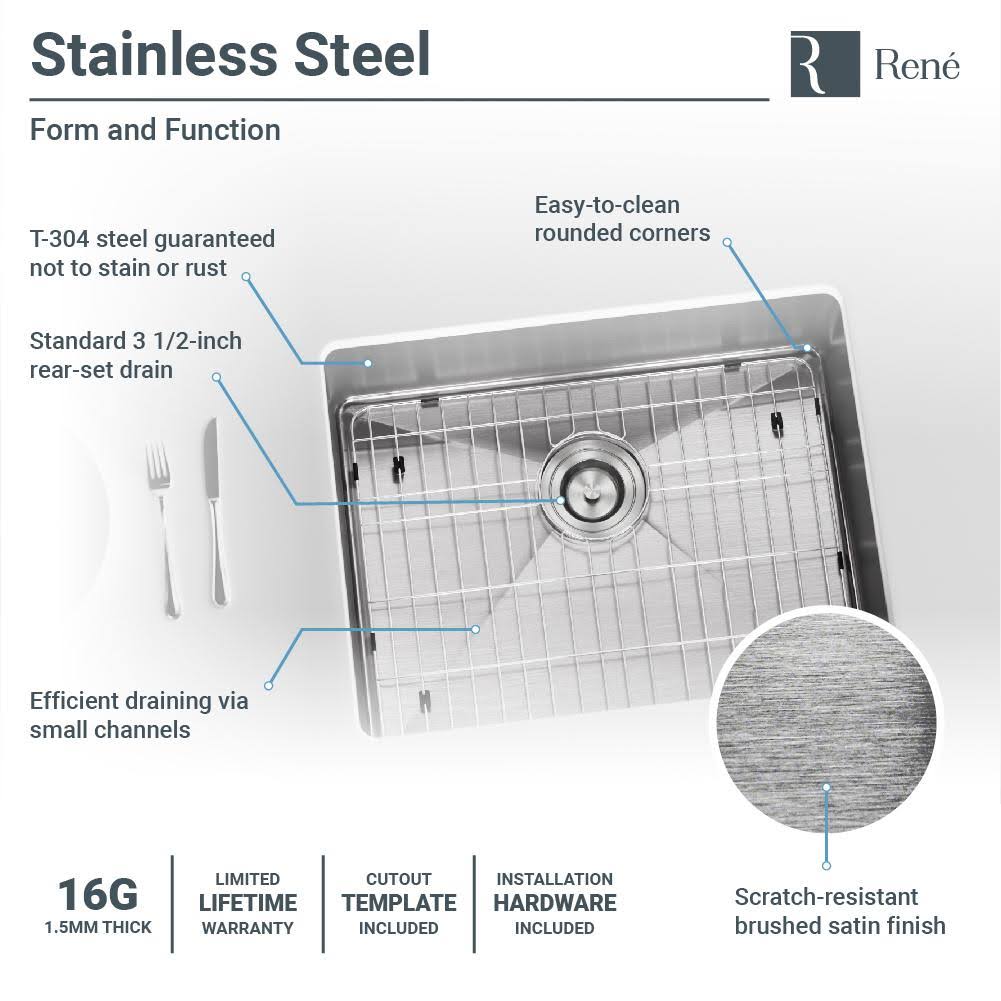 23 inch Stainless Steel Single Bowl 16 Gauge Kitchen Sink H975