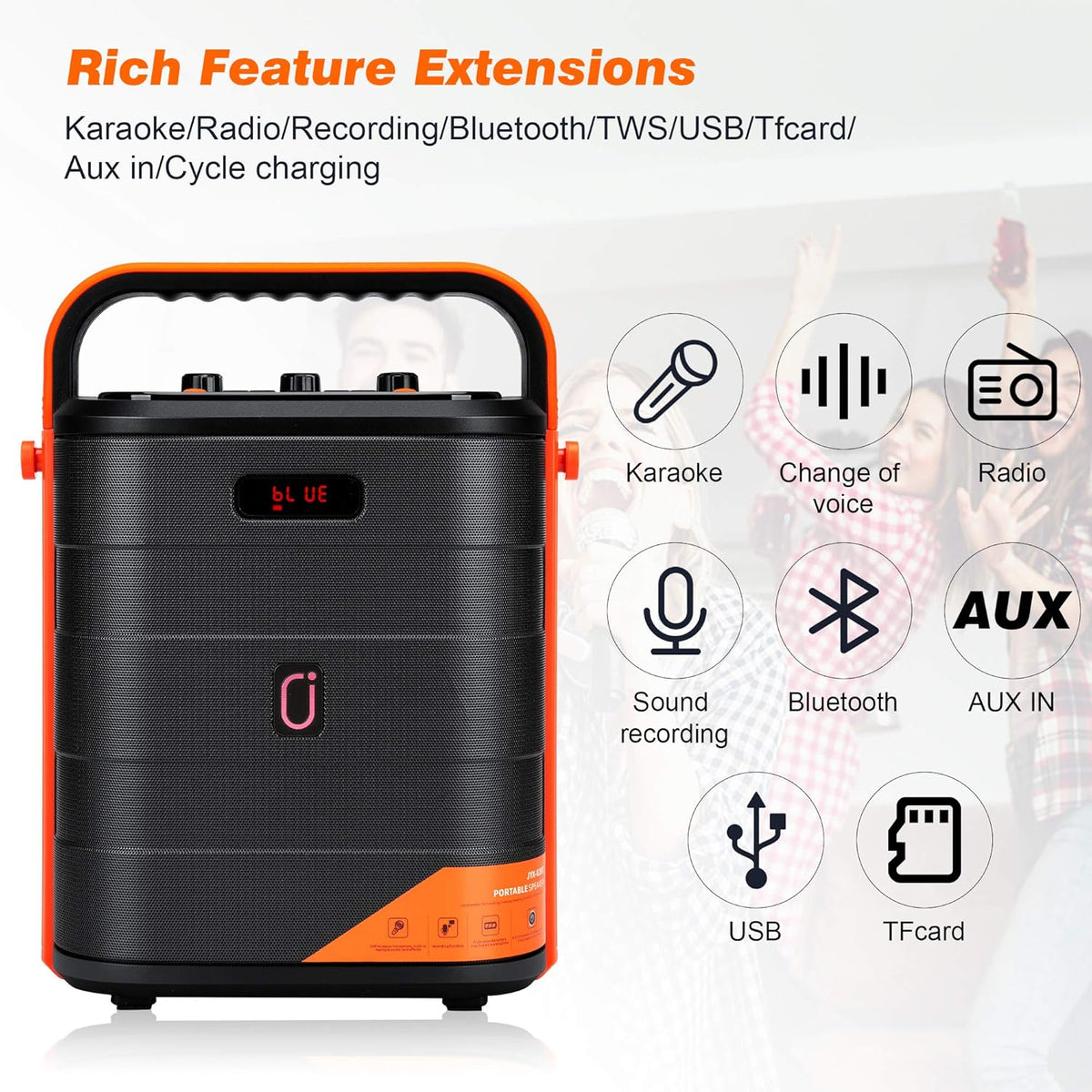 Portable Bluetooth Karaoke Machine PA Speaker System with Microphone A48648