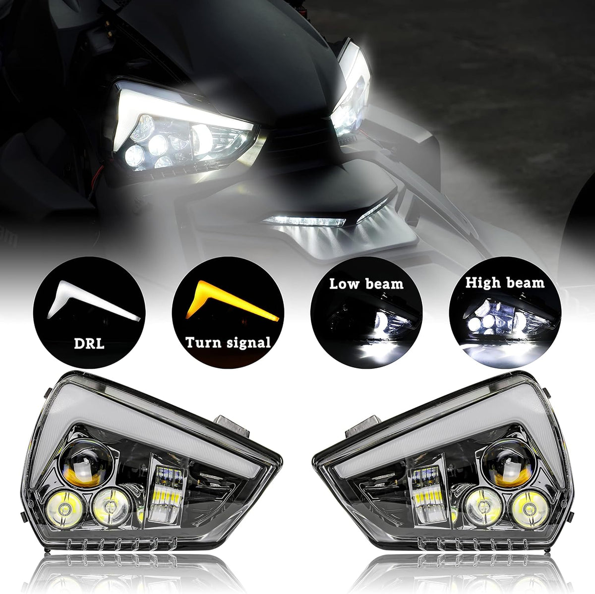 2PCS LED Headlights Assembly with High-Low Beams DRL Turn Signal Light T9031