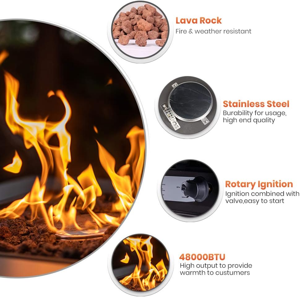 28inch Wicker Rattan Propane Fire Pit Table with Lid 50,000BTU H76032