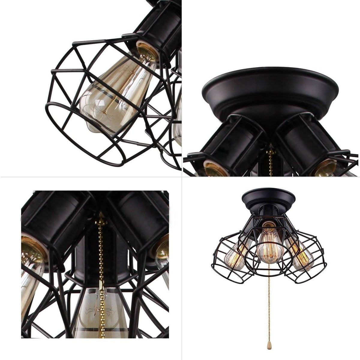 3-Light Wire Cage Flush Mount Ceiling Light Y387608