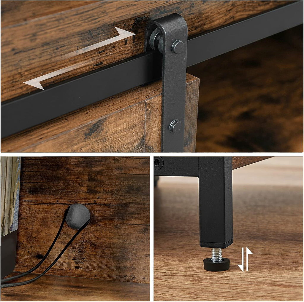 Rustic Brown TV Stand with Sliding Barn Doors Y261