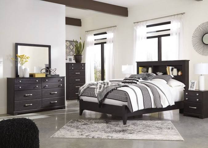 Dark Brown Queen Bookcase Panel Bed E65546