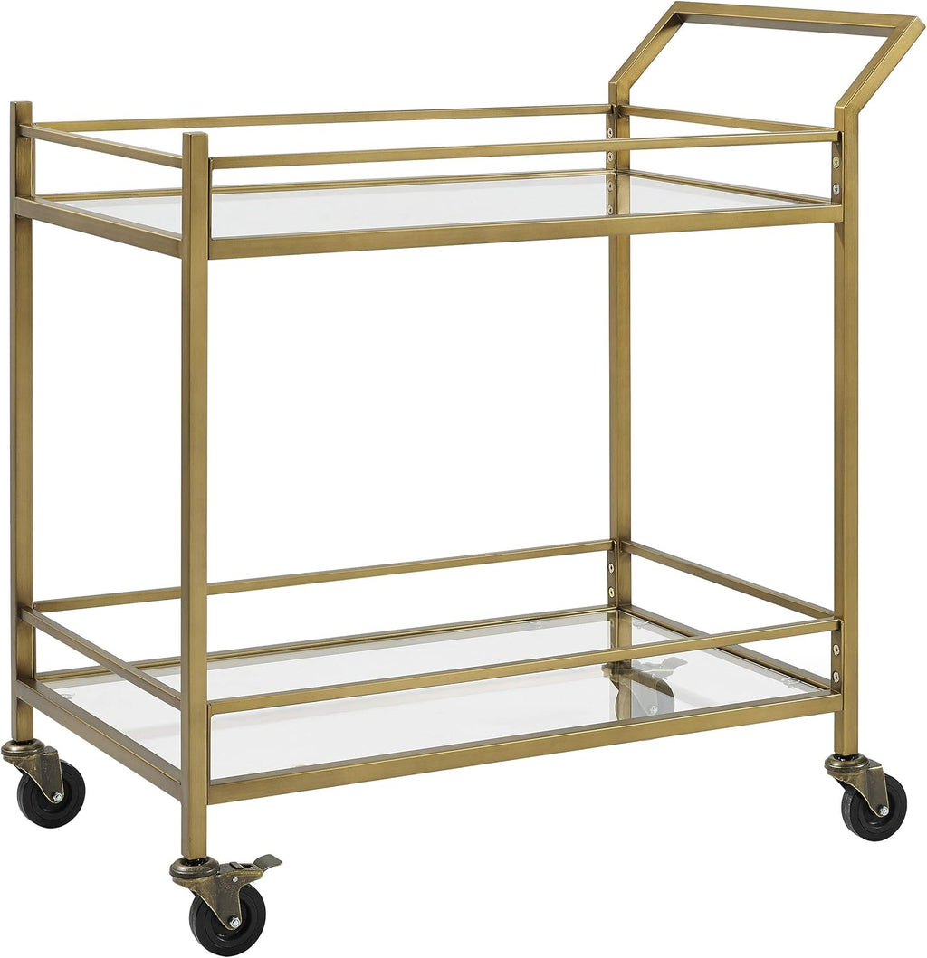 Gold and Glass Rolling Bar Cart S536964