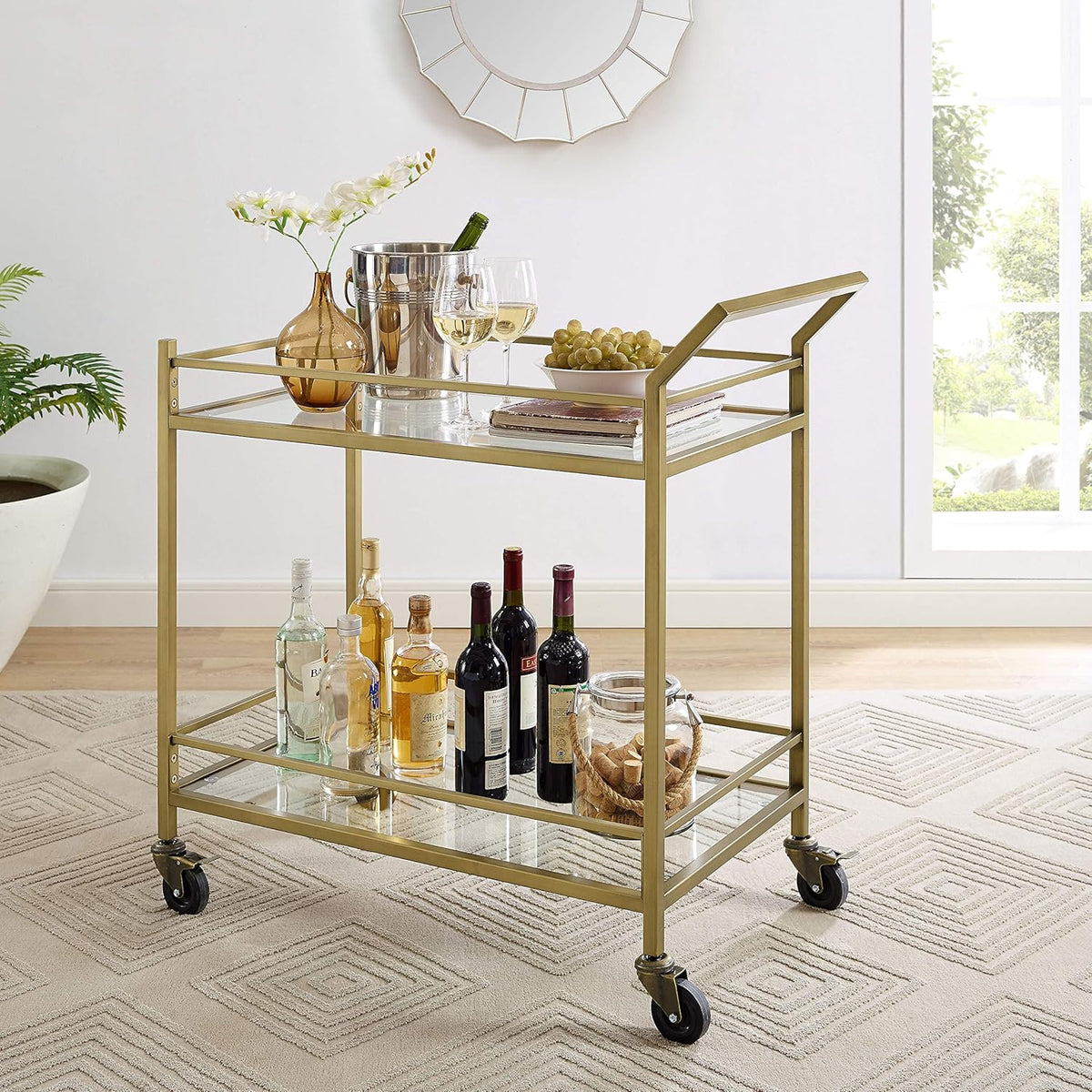 Gold and Glass Rolling Bar Cart S536964