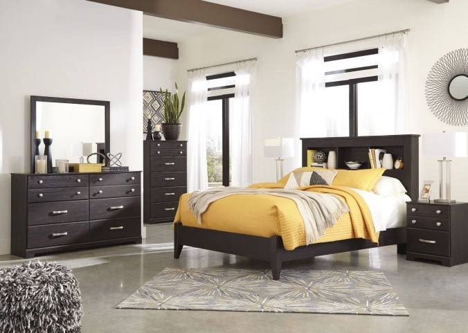 Dark Brown Queen Bookcase Panel Bed E65546