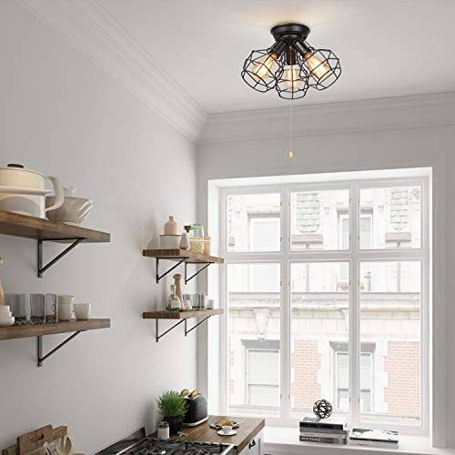 3-Light Wire Cage Flush Mount Ceiling Light Y387608