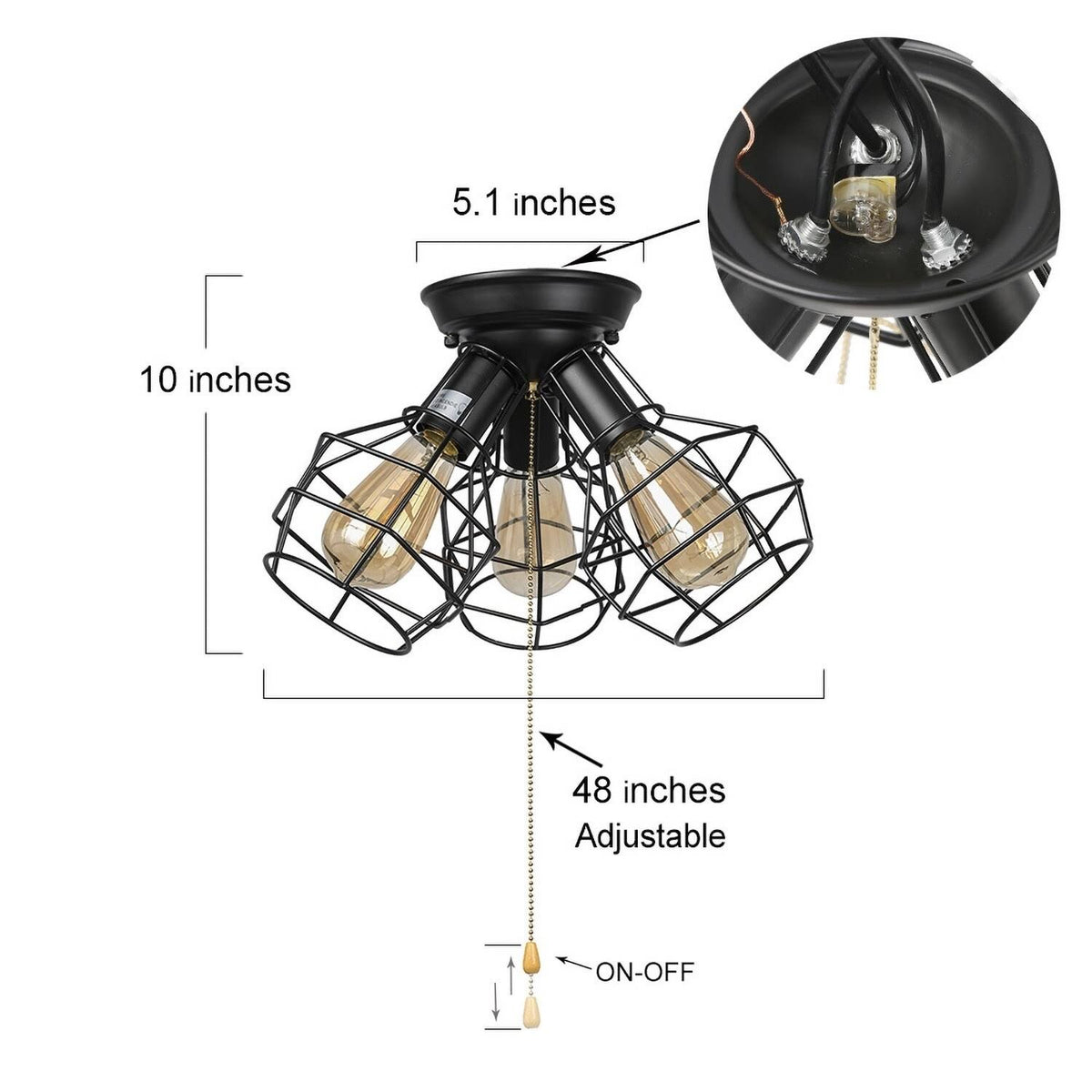 3-Light Wire Cage Flush Mount Ceiling Light Y387608