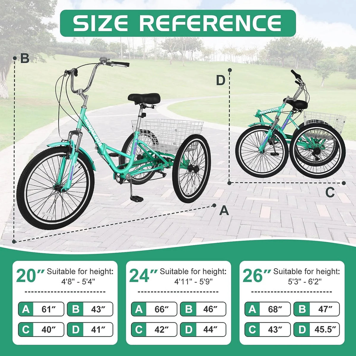 7 Speed 20/24/26 inch 3 Wheels Folding Tricycle with Basket P796936