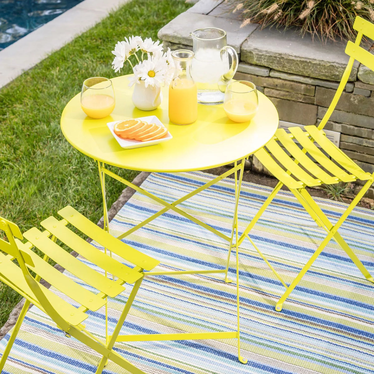 Yellow 3 Piece Bistro Folding Furniture Set Q514