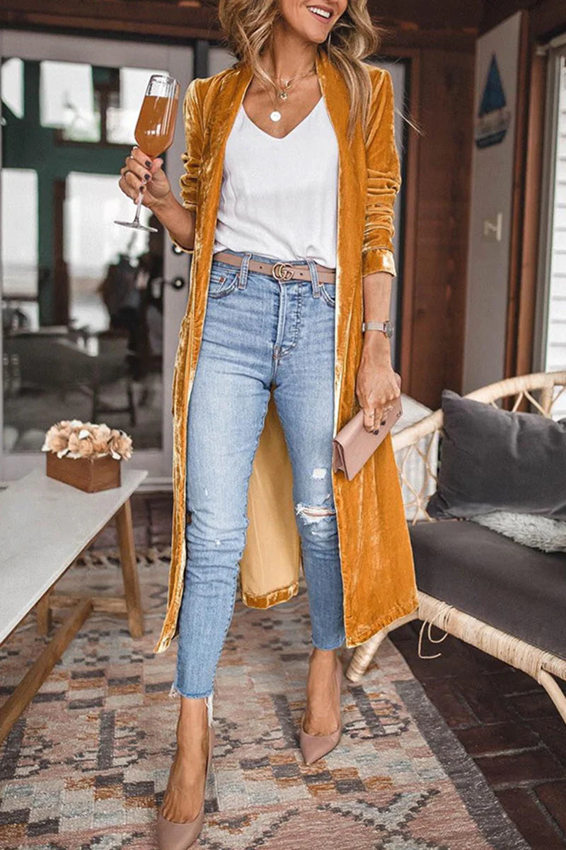 Solid Patchwork Cardigan Collar Outerwear A326220