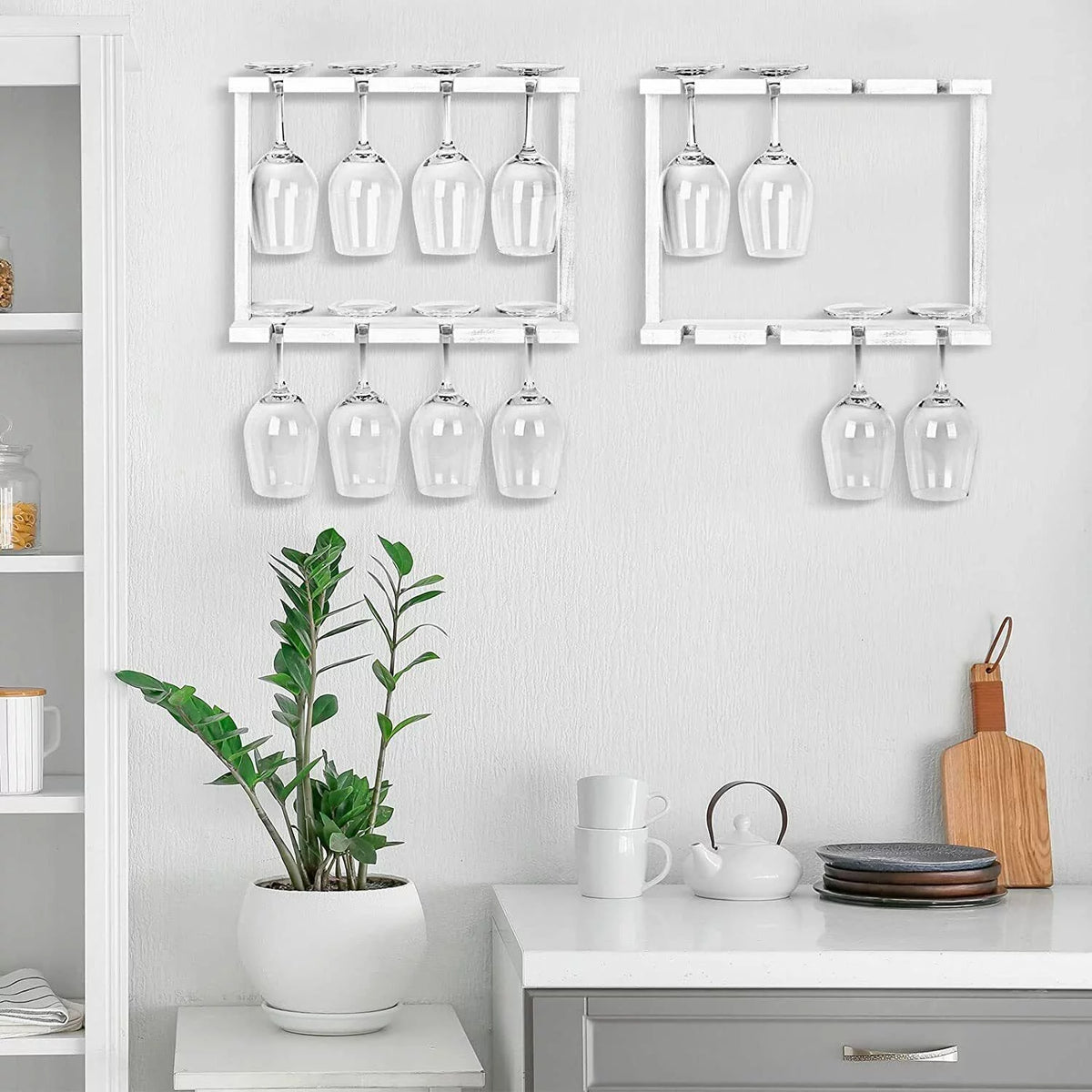 Set of 2 Wall Mounted Wood Wine Glass Rack S771293