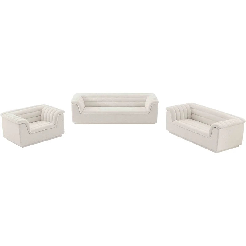 Cream Boucle Fabric Loveseat W8529