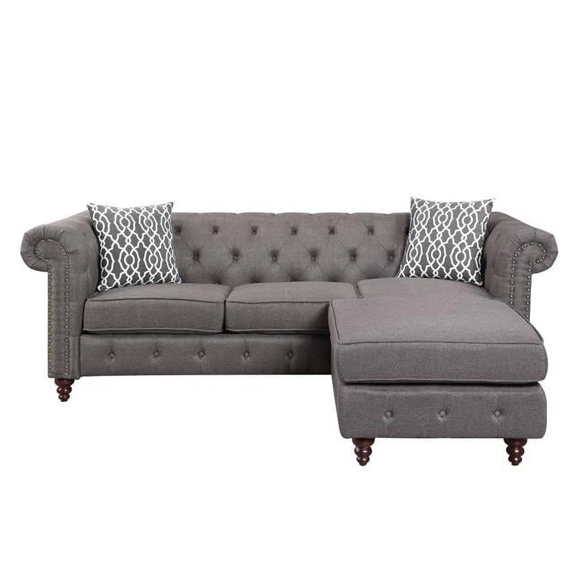 Brown Linen L-Shaped Sofa & Chaise E6992