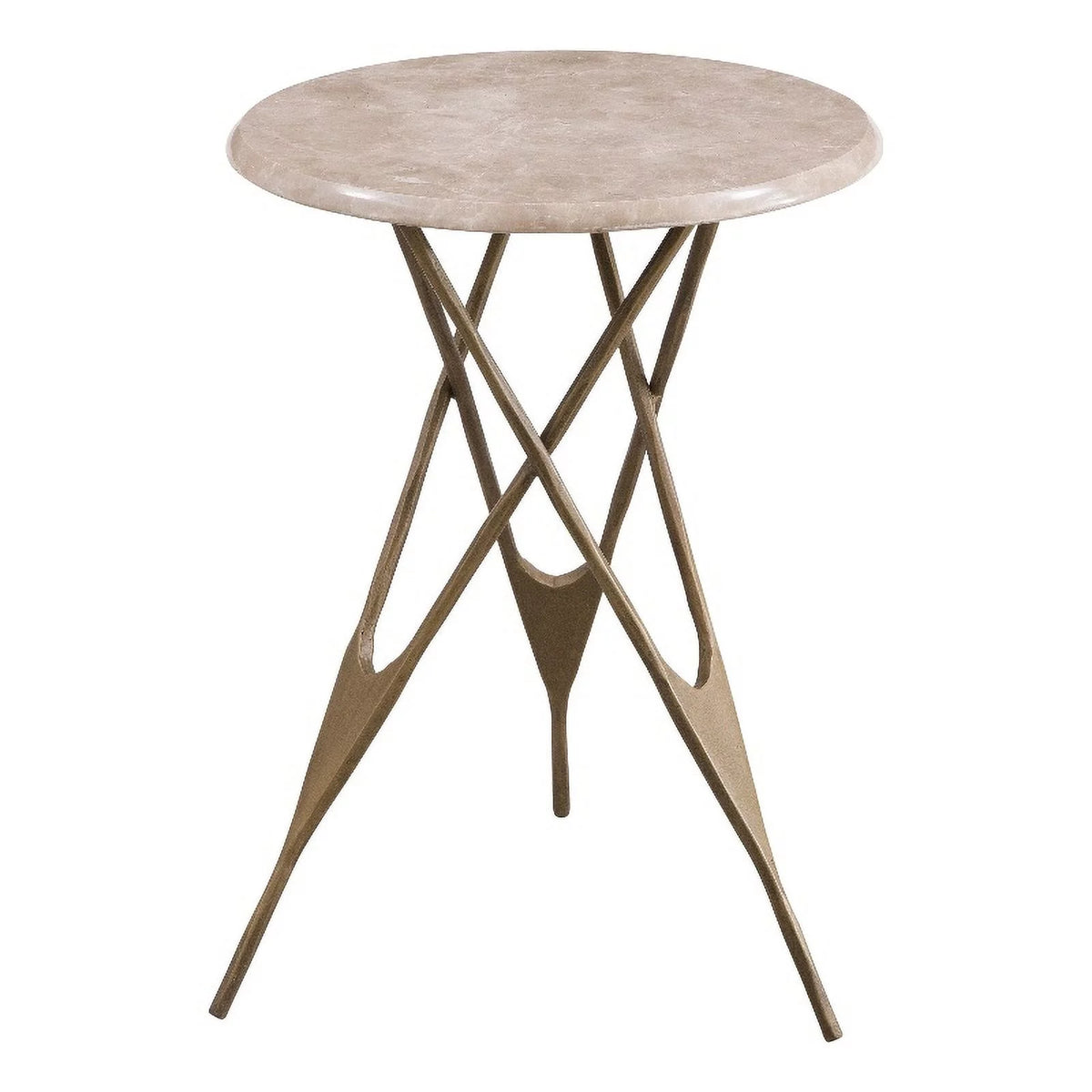 Antique Brass Accent Table with Beige Marble Top P430