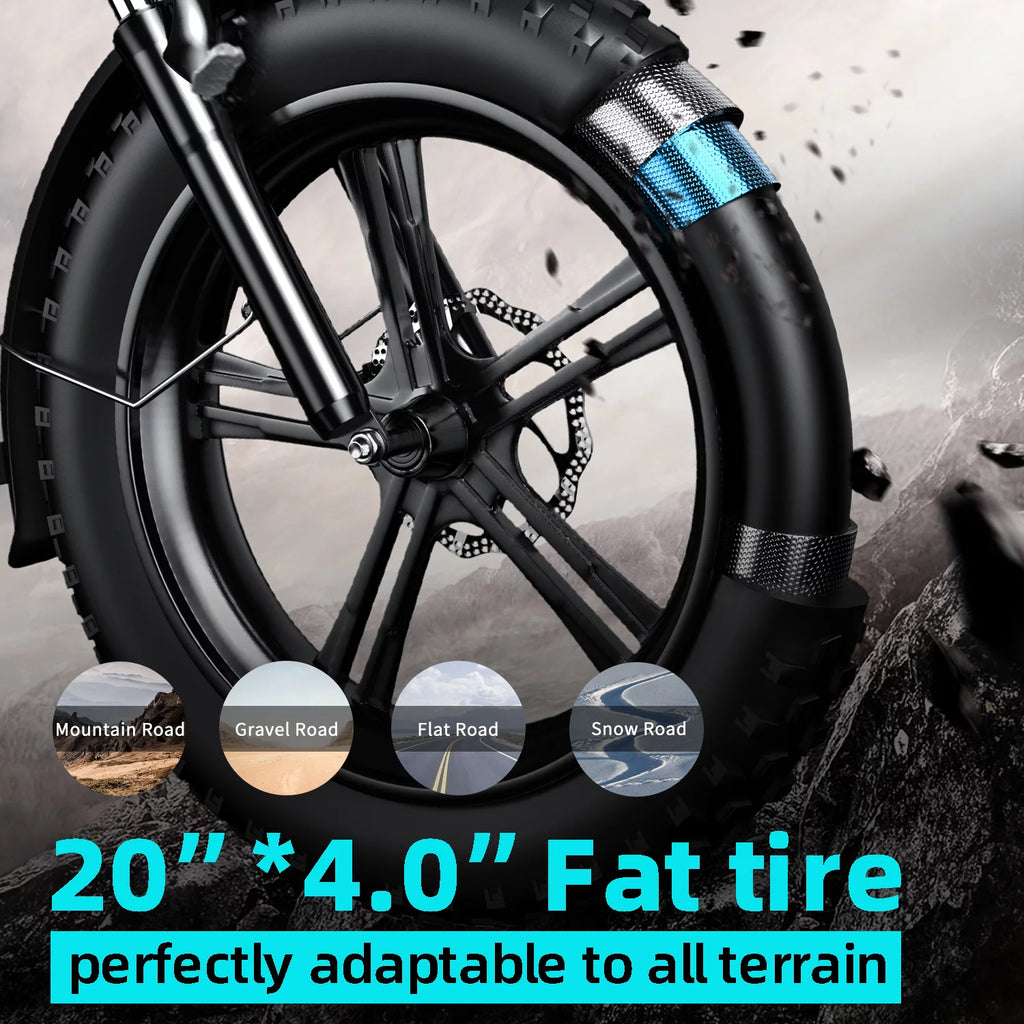 20 Fat Tire Folding Electric Bicycle 750W Motor 48V 20Ah Battery Black R67543