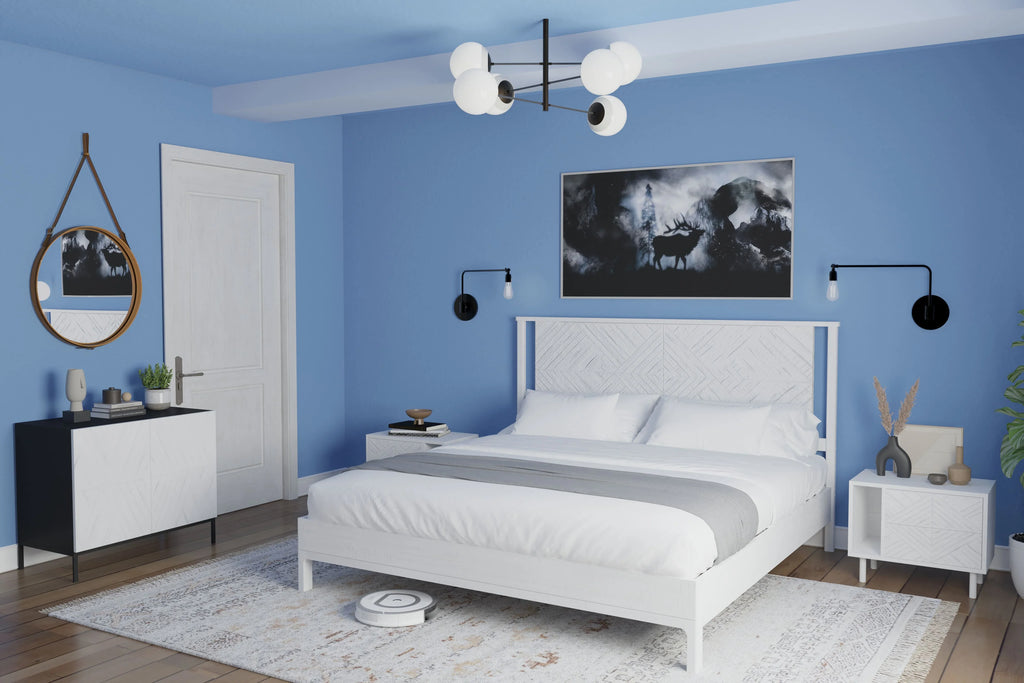 Queen Platform Bed Frame with Headboard Solid Wood Black Y19016