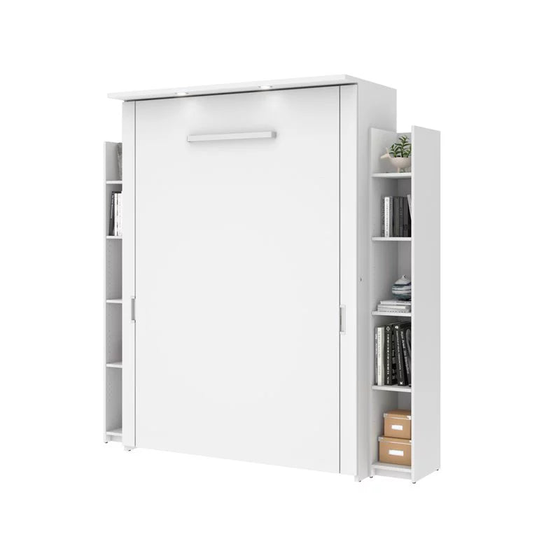 White Full Murphy Bed with 2 Storage Units V320