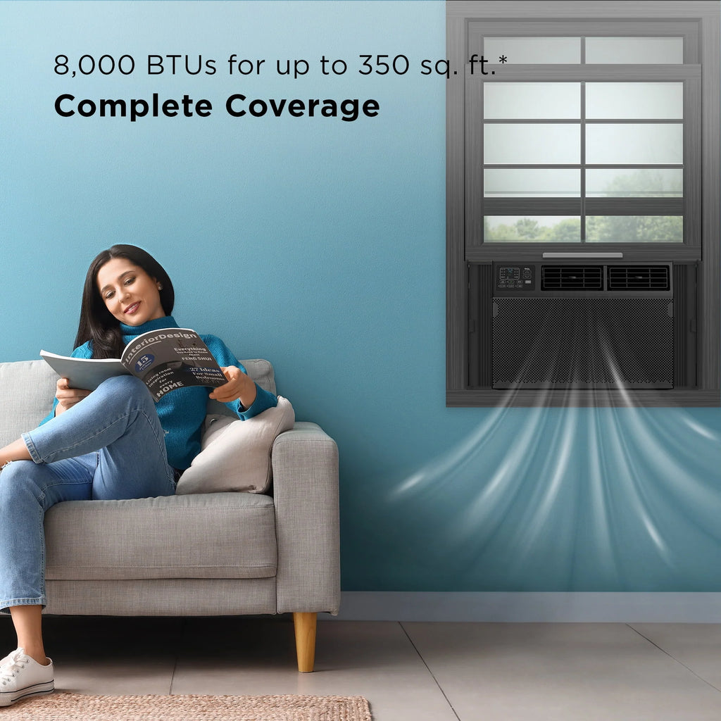 8,000 BTU Smart Window Air Conditioner with Remote Control, Black L233506