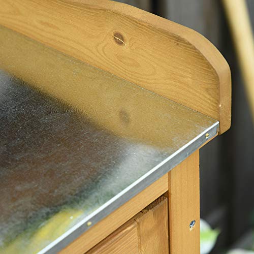 Wooden Potting Bench Table with 3-Tier Shelves and Cabinet Q7453