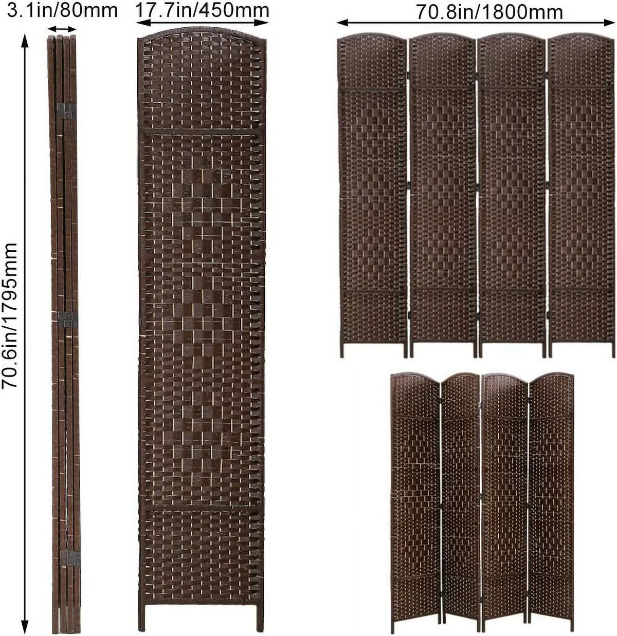 Brown 4 Panel Wood Room Divider Screen D525