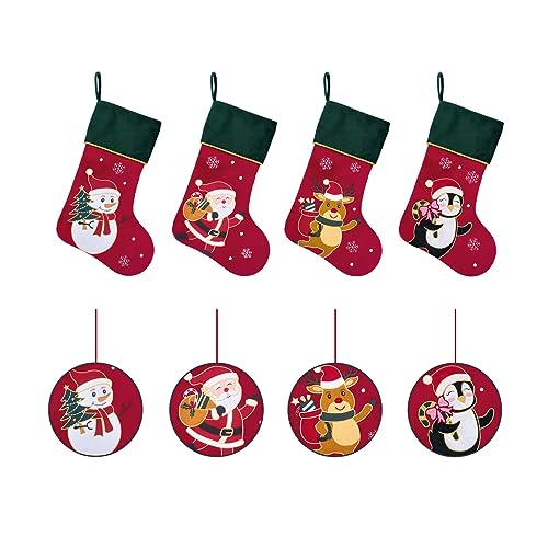 Red Velvet Penguin Christmas Stockings with Green Cuff N43210