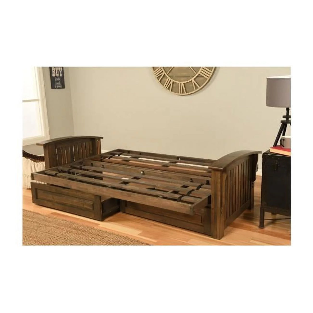 Rustic Walnut Futon Frame & Storage Drawers Full Size T830626