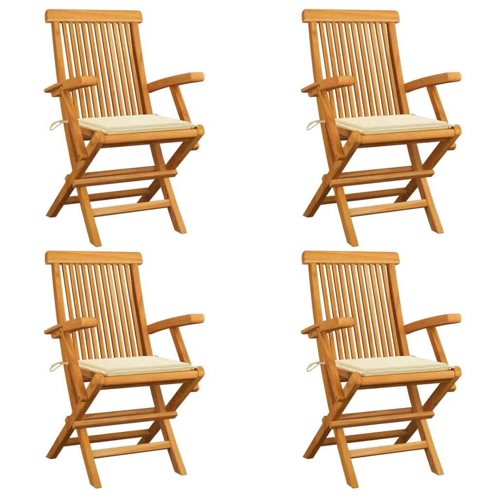 Patio Chairs with Cream Cushions 4 pcs Solid Teak Wood N746676