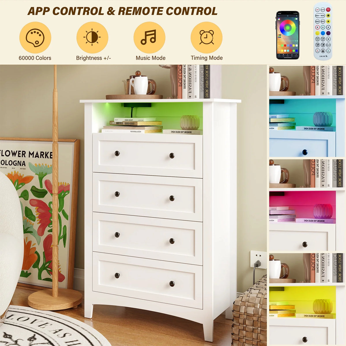 White 5 Drawer Wood Dresser with Power Outlets H57003