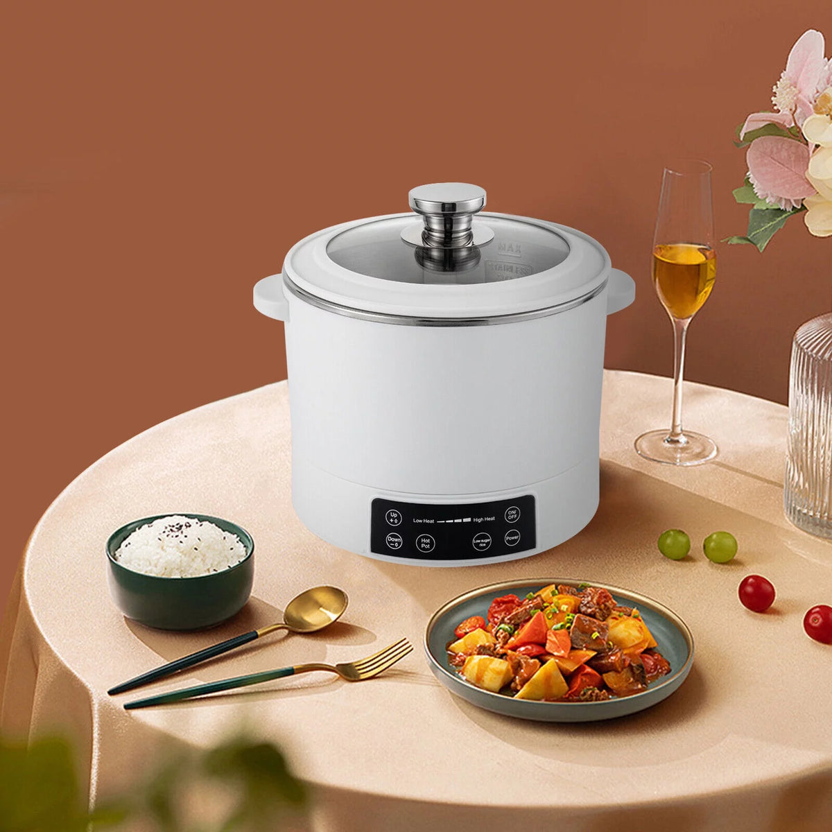 3-in-1 Electric Hot Pot Steamer with Steaming Basket W10145