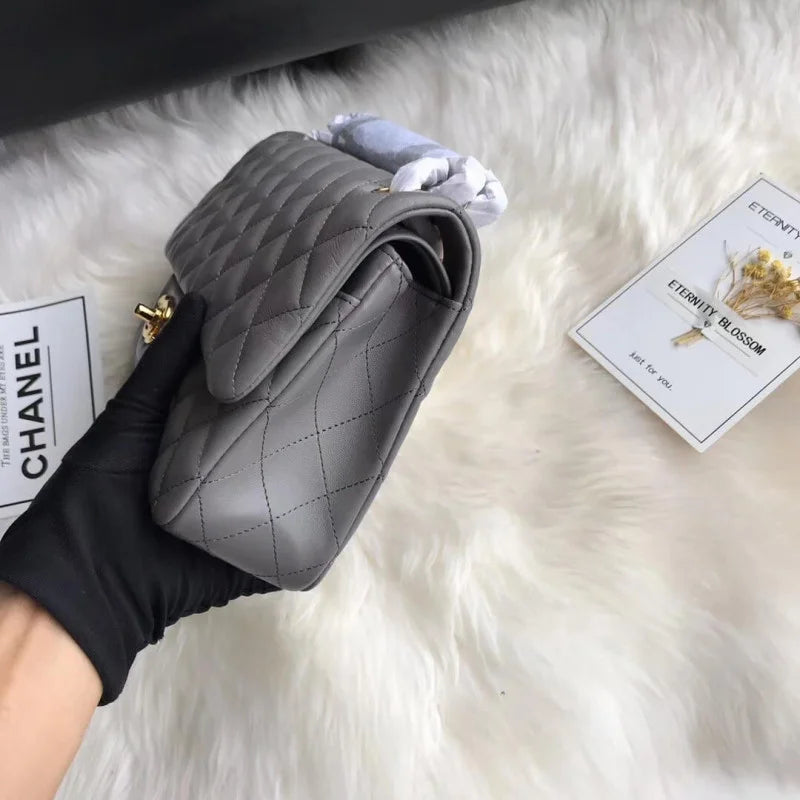 Grey Lambskin Leather Flap Bag P617053