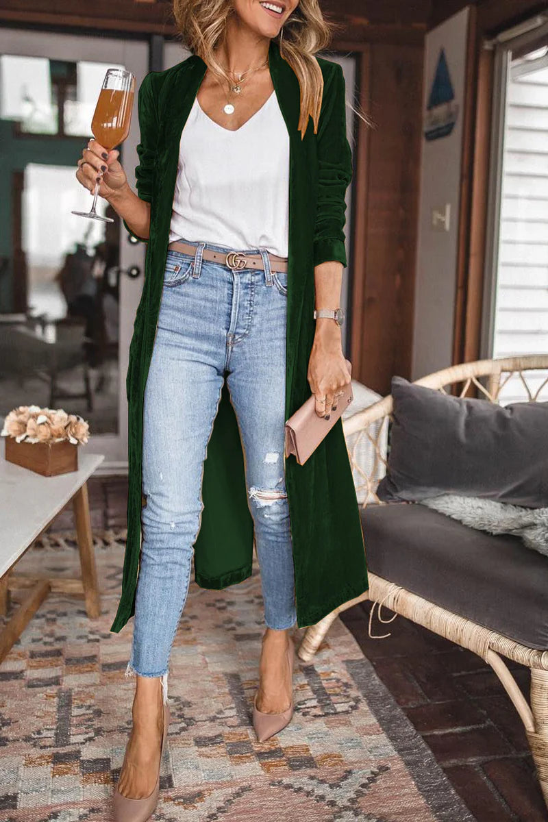 Solid Patchwork Cardigan Collar Outerwear A326220