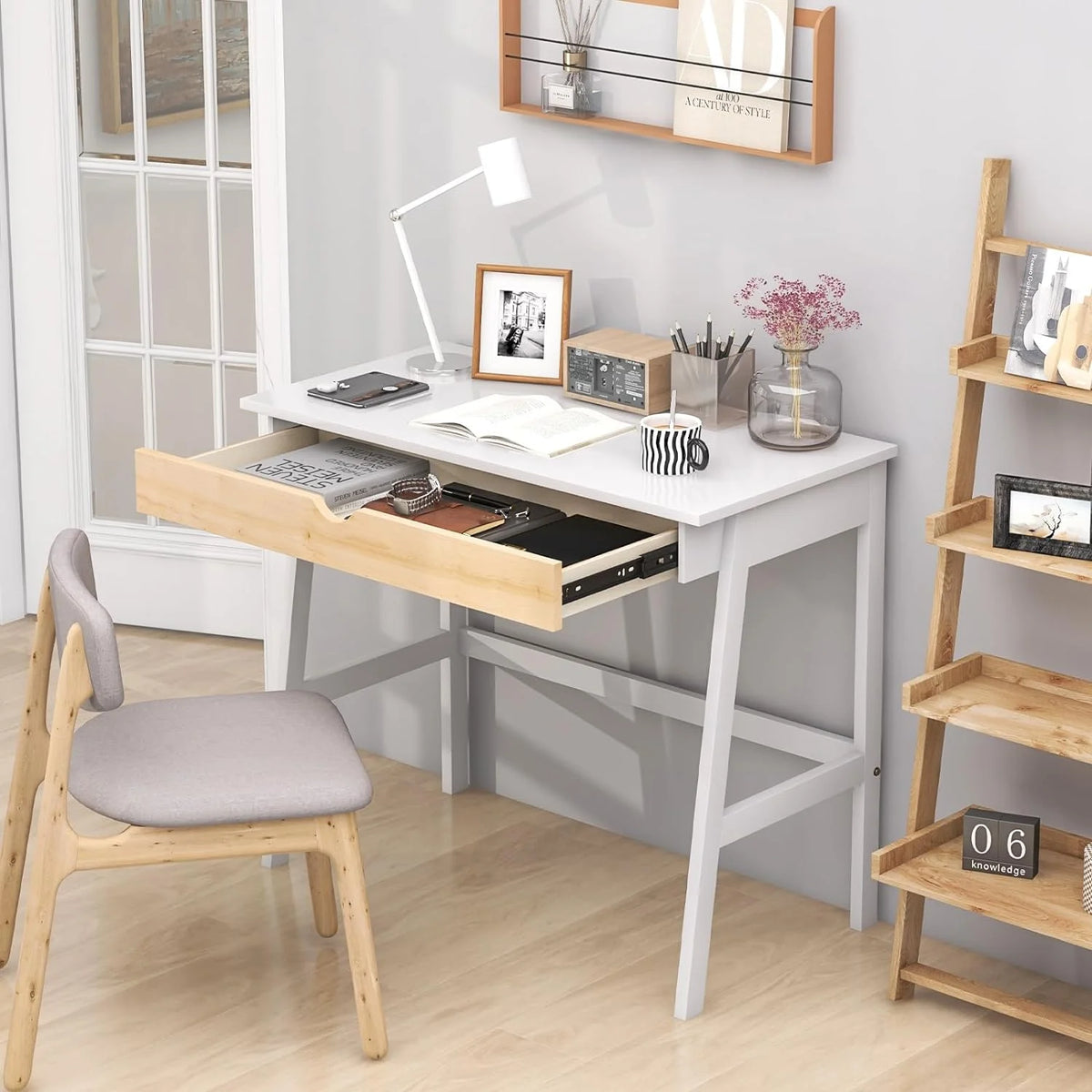 White Computer Desk with Drawer O99156