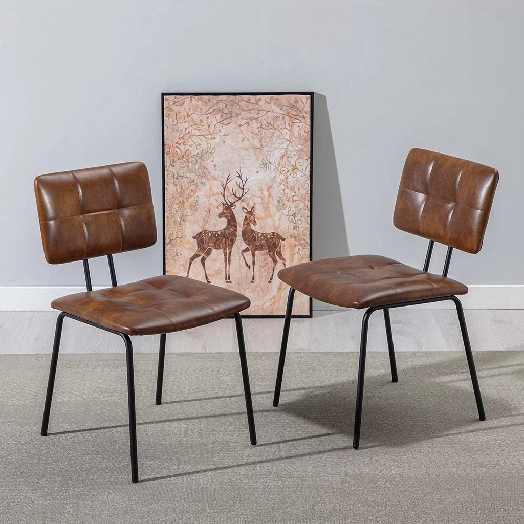 Faux Leather Upholstered Dining Chairs Set of 2 with Metal Legs T74396