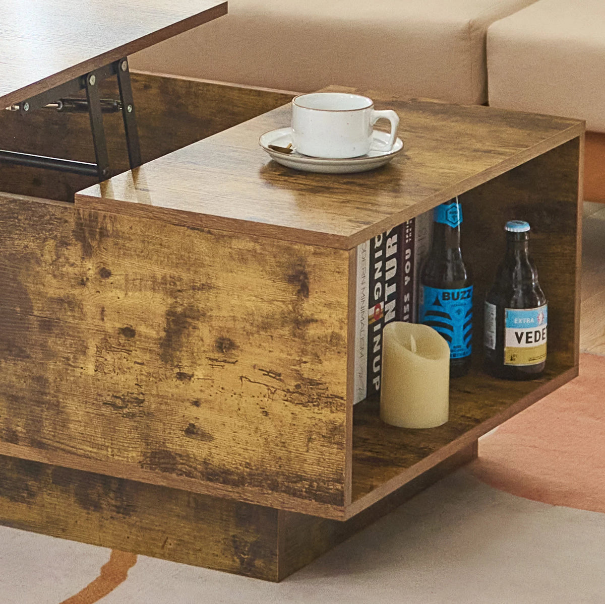 Rectangle Coffee Table with Lift Tabletop & Storage Walnut Finish F5537