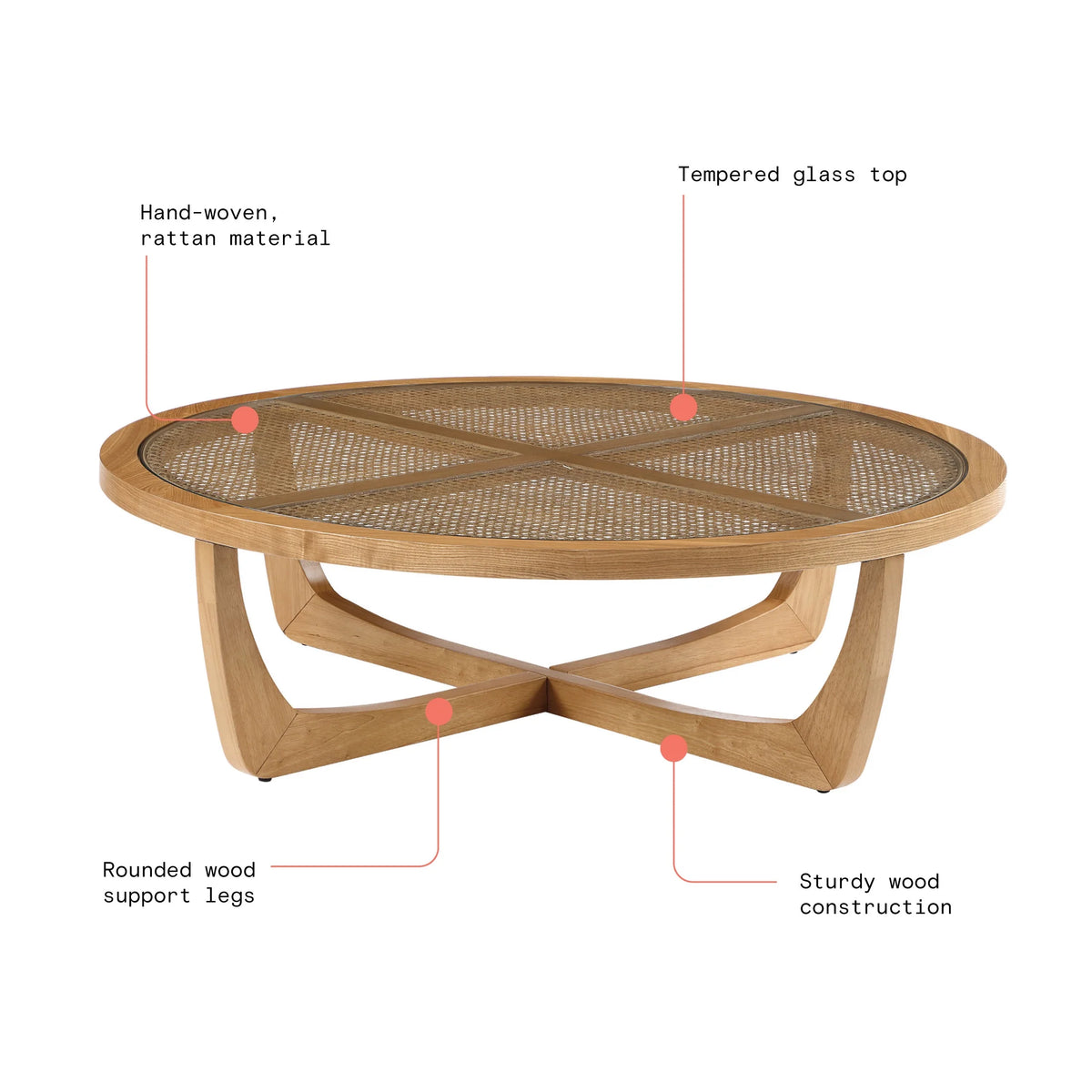 Rattan & Glass Coffee Table with Solid Wood Frame W672