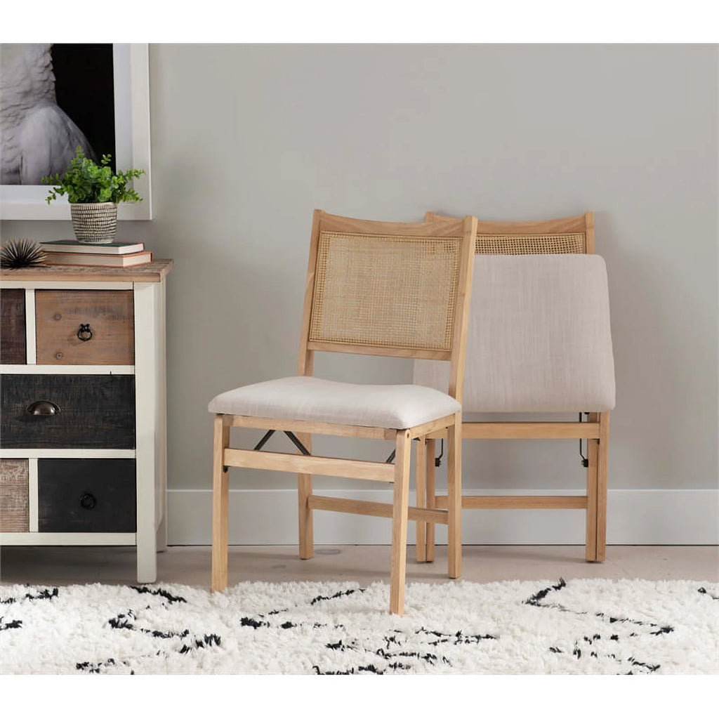 Natural Wood Folding Side Chair with Woven Cane Back A12867