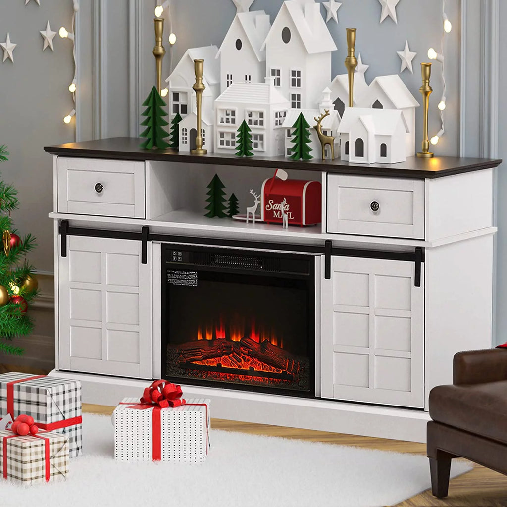 White Wood Fireplace TV Stand I373376