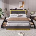 Dark Gray Queen Size Upholstered Platform Bed with Storage Drawers Q702